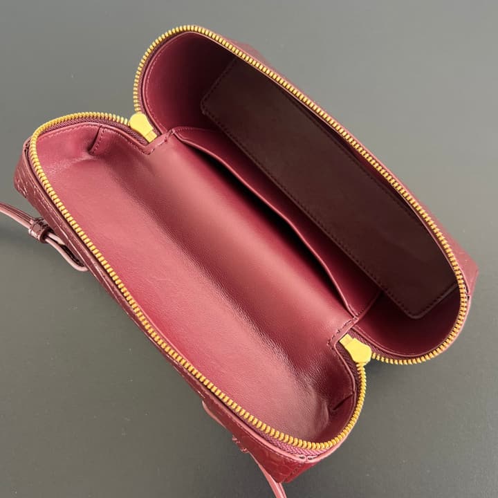 Bottega Veneta Crocodile Embossed Vanity Case in Deep Burgundy Croc
