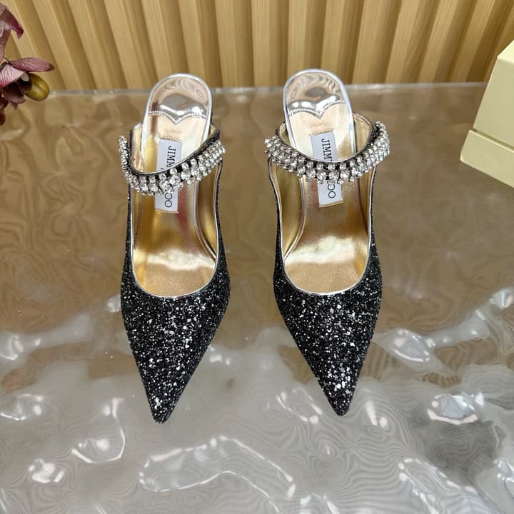 Jimmy Choo Sequined Evening Heels – 2025SS in Nude Shimmer