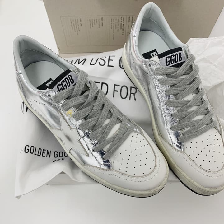 Golden Goose Ball Star Distressed Sneakers – 2023 Spring Collection in Grey Patchwork Black Star