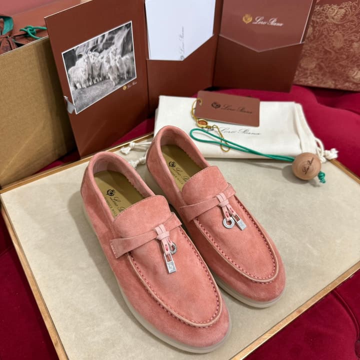 Loro Piana Summer Charms Walk Loafers – Kids Collection in Dusty Lavender Pink
