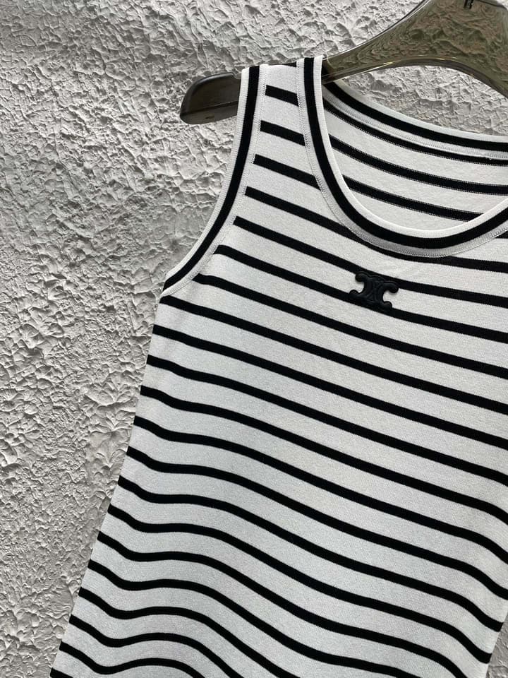 Celine Arc de Triomphe Striped Knit Vest Dress in Black
