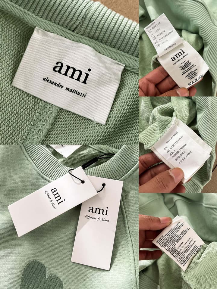 Ami Paris Ami de Coeur Embroidered Crewneck Sweatshirt in Gray