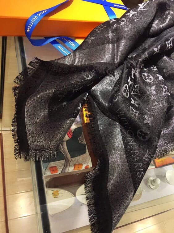 Louis Vuitton Monogram Silk Wool Shawl in Beige