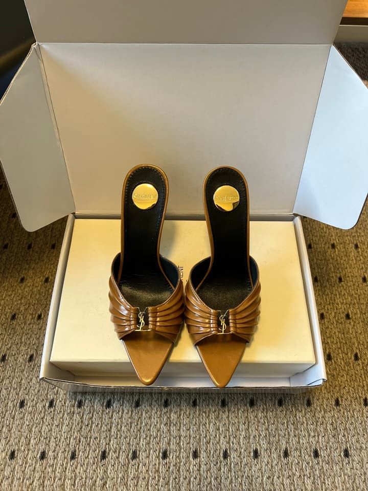 Saint Laurent Ruched Leather Mules – 26SS in Beige