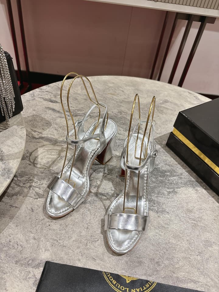 Christian Louboutin Block Heel Sandals in Beige