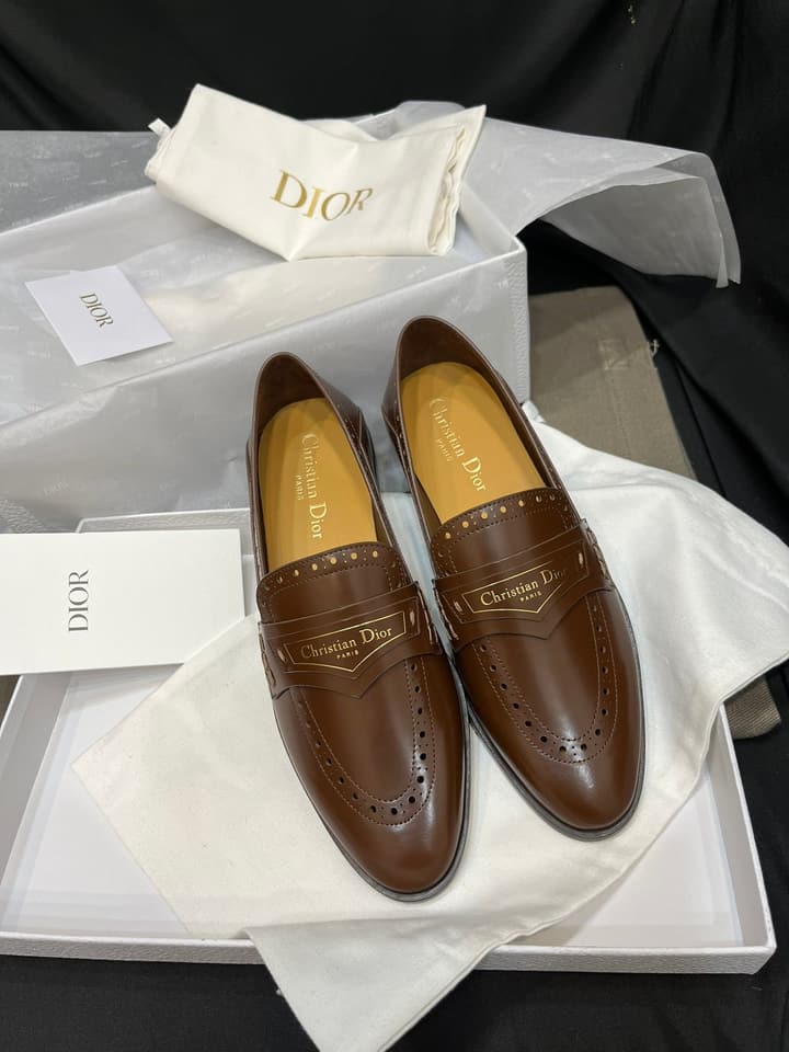 Dior New Luxury Flats in Brown Embossed Leather Loafer