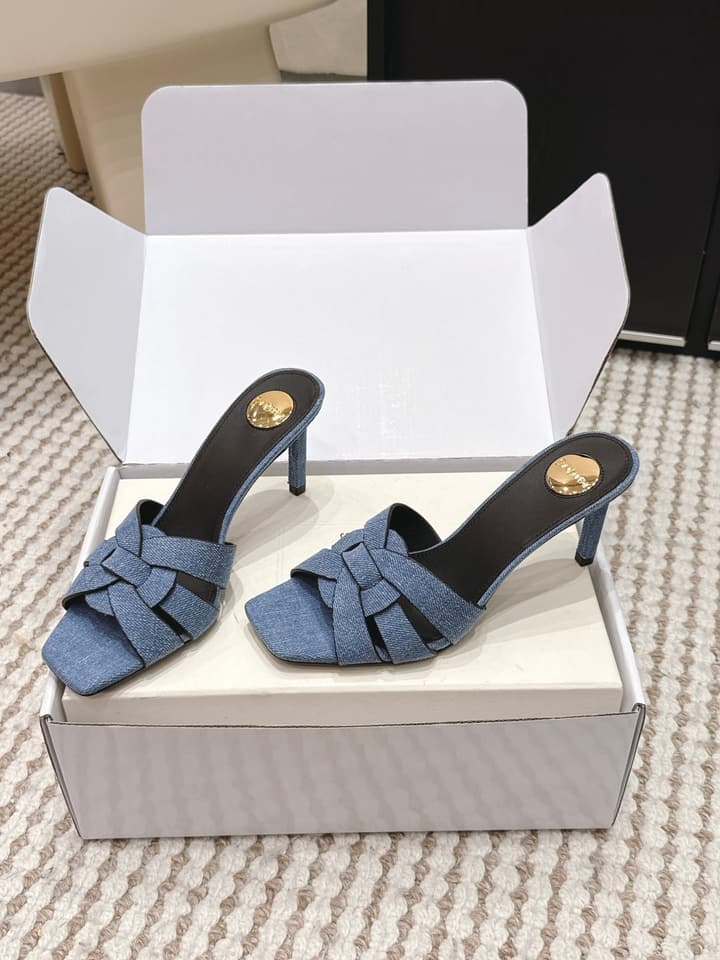 Saint Laurent Melody Square-Toe Heeled Sandals – 2026 Spring/Summer Collection in Beige Patent