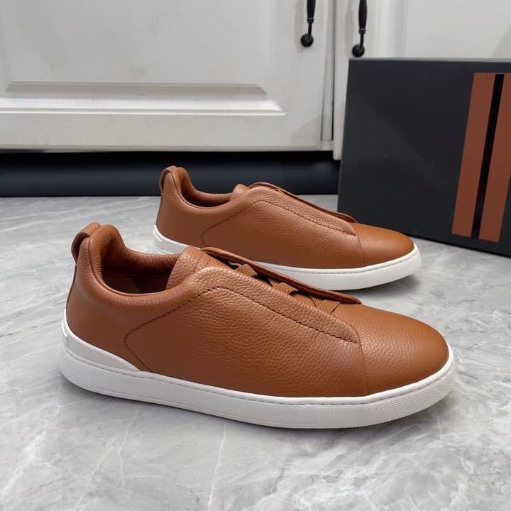Zegna Triple Stitch Low-Top Sneakers in Navy Blue