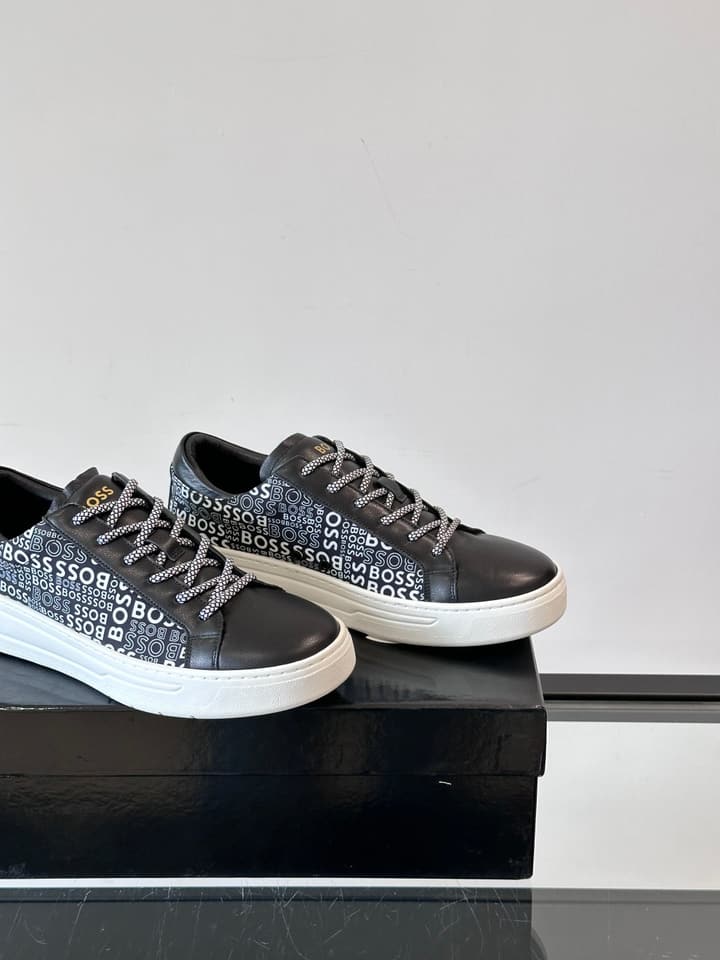 Boss Italian-Made Cupsole Sneakers in Black Patterned