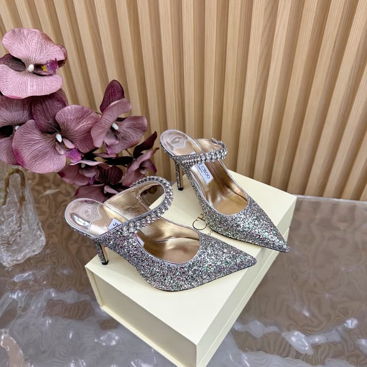 Jimmy Choo Sequined Evening Heels – 2025SS in Nude Shimmer