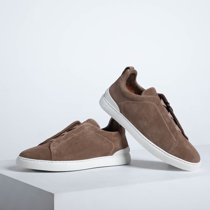 Zegna SECONDSKIN Triple Stitch Low-Top Sneakers in Navy Smooth Leather