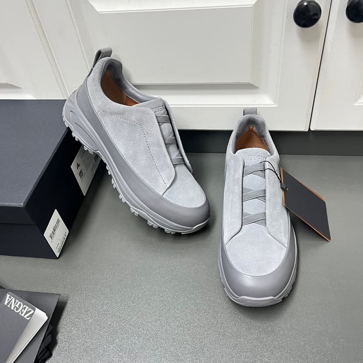 Zegna Triple Stitch™ Monte Luxury Casual Shoes in Light Grey Leather