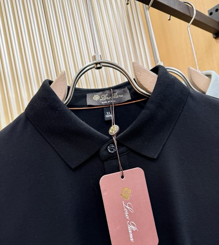 Loro Piana Solid Long Sleeve Polo Shirt – Autumn/Winter Collection in Black