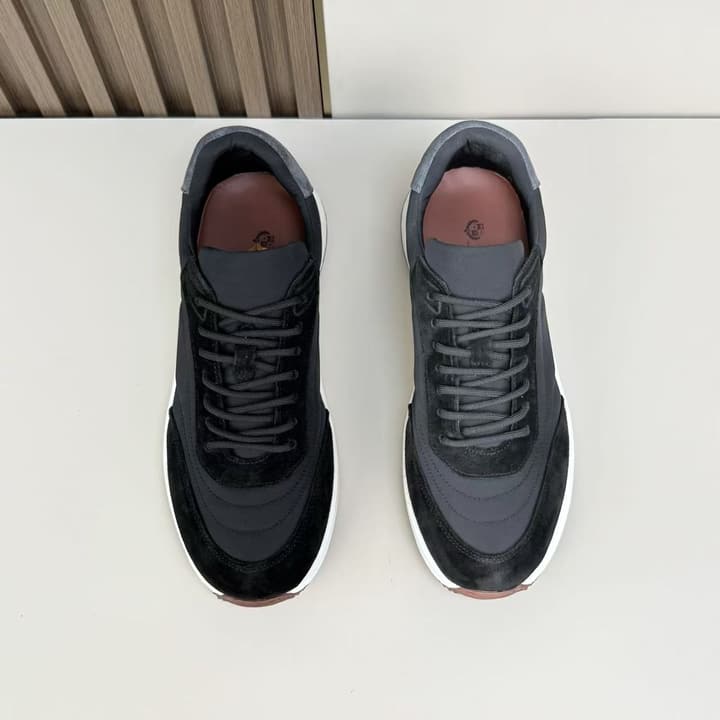 Loro Piana Men's Classic Jogging Sneakers in Black Suede