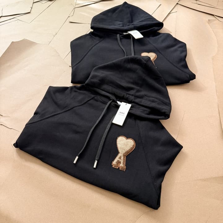 Ami Paris Towel Embroidered Heart Boxy Hoodie – 25FW in Classic Black