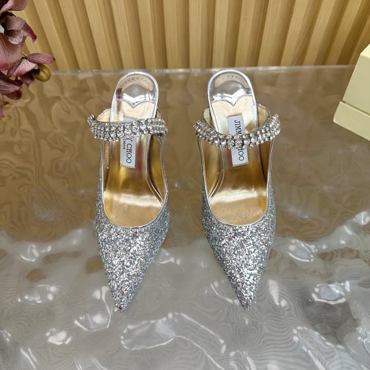 Jimmy Choo Sequined Evening Heels – 2025SS in Nude Shimmer