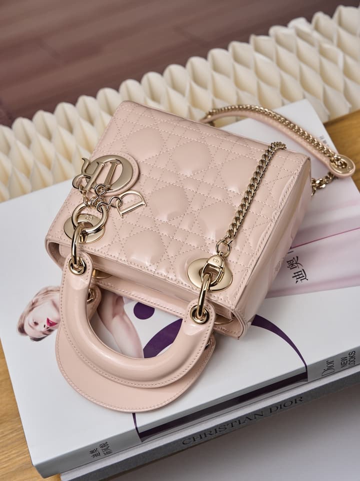 Dior Lady Dior Mini Patent Crossbody Bag in Cherry Red Patent