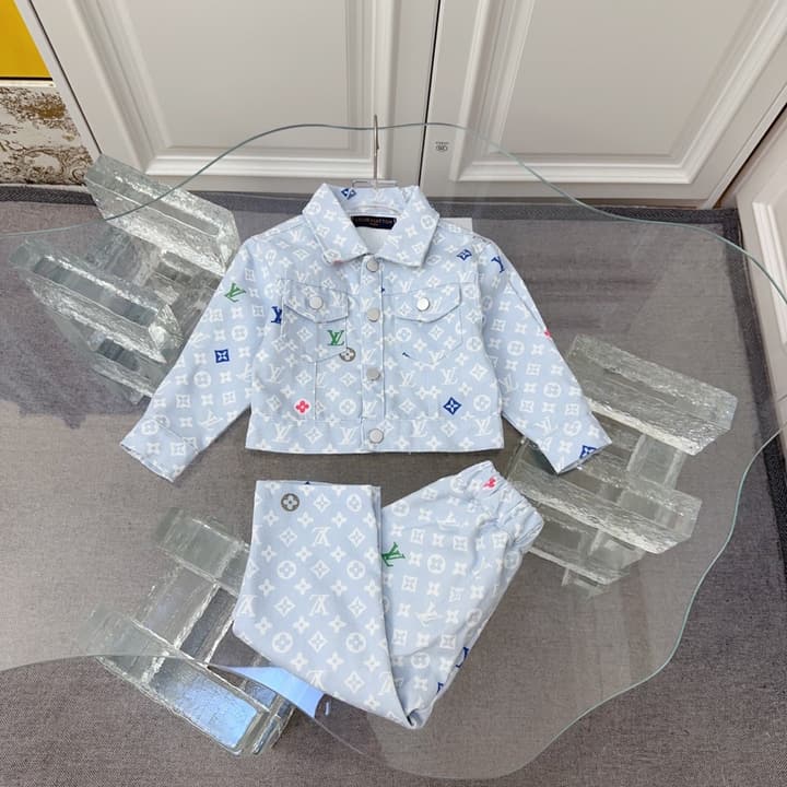 Louis Vuitton Sibling Matching Apparel Set – Kids Collection in Light Blue Denim Brother Set (shirt & Pants)