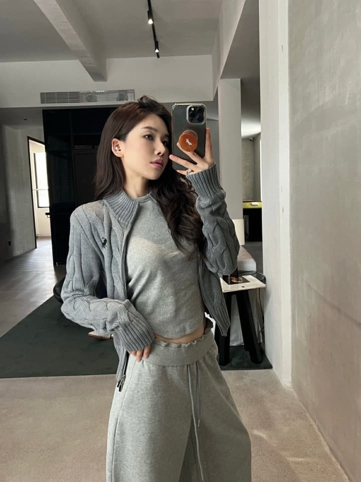 Ralph Lauren Double Zipper Cable Knit Cardigan in Slate Gray