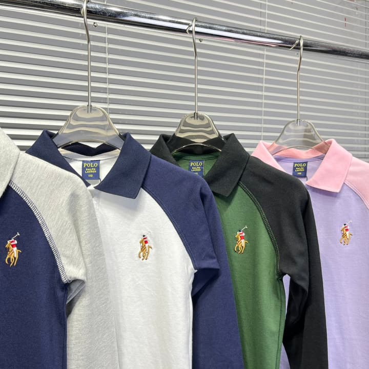 Ralph Lauren Color-block Long Sleeve Polo Shirt – Autumn Collection – Kids Collection in Lavender And Pink Color Block