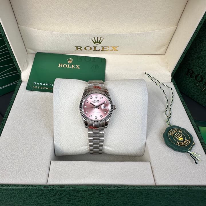 Rolex Datejust 28mm Ladies Pink Dial Diamond Watch
