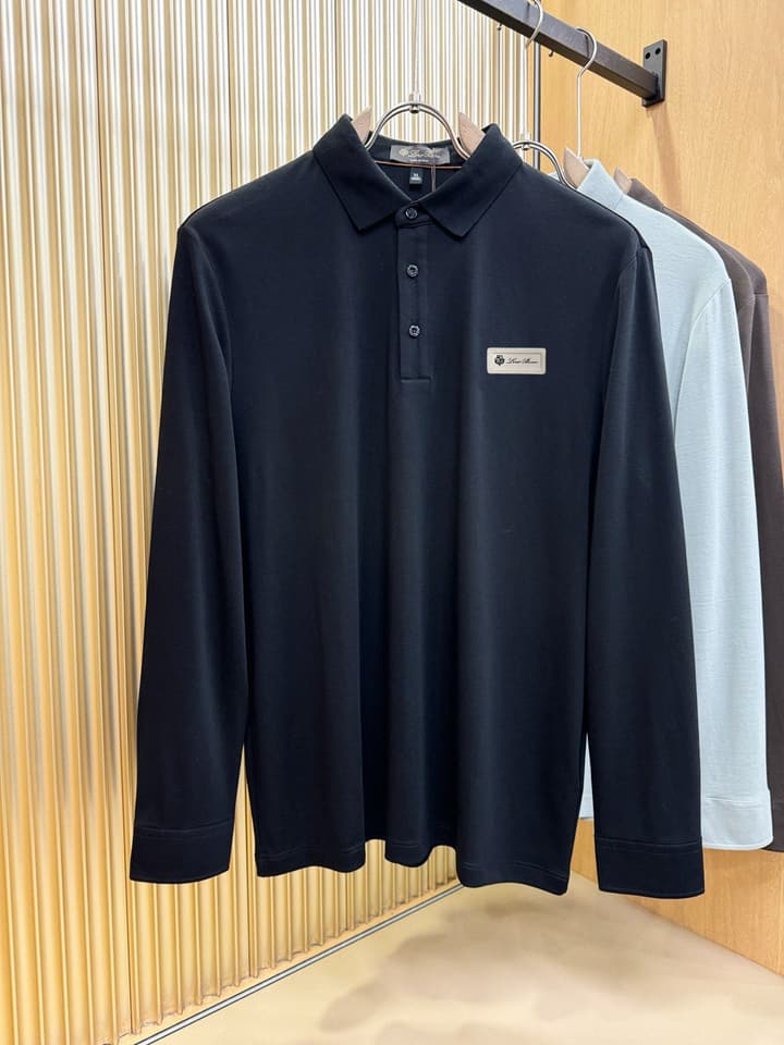 Loro Piana Solid Long Sleeve Polo Shirt – Autumn/Winter Collection in Black