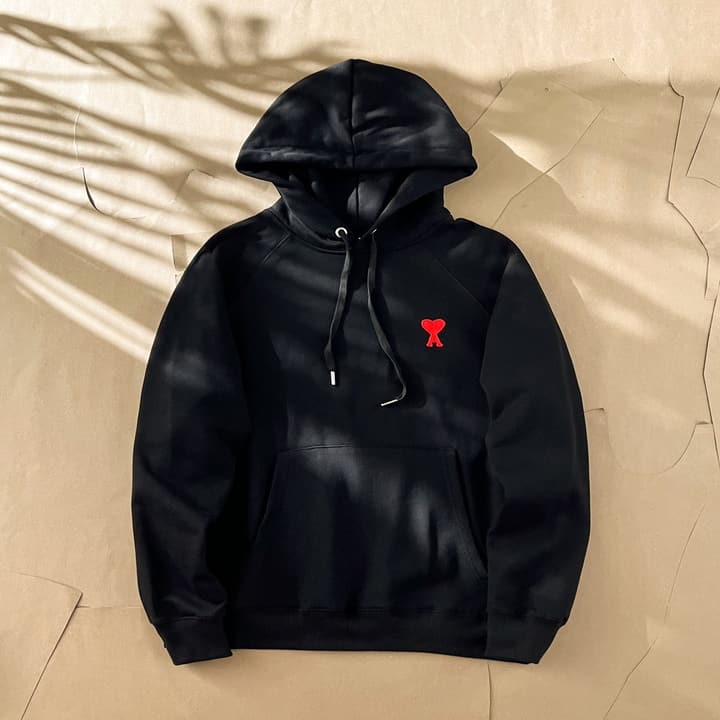 Ami Paris Ami de Coeur Terry Crewneck Sweatshirt in Black Ami De Coeur Hoodie