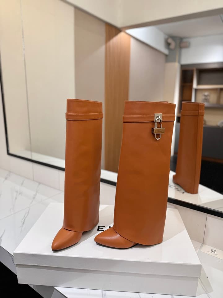 Givenchy Lock Detail Knee-High Boots – 2024 SS in Black Leather