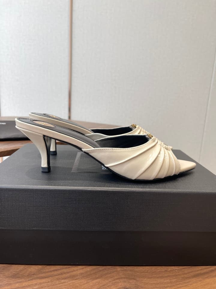 Saint Laurent Pointed Toe Stiletto Heeled Sandals – 26SS in Black - Gold Logo Plaque