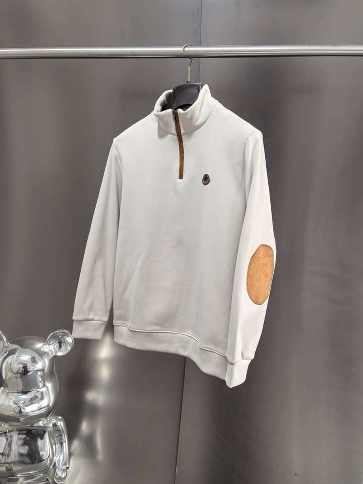 Moncler Men's Half-Zip Suede Sweatshirt – Spring 2025S in Black
