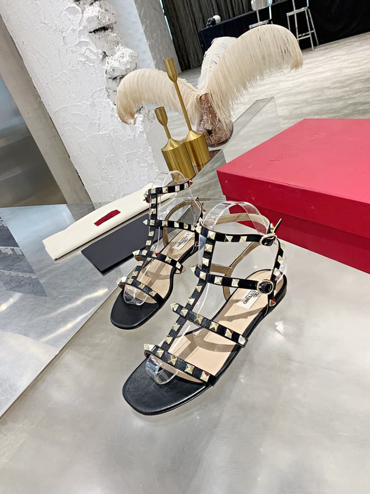 Valentino Studded Classic Block Heel Sandals in Black