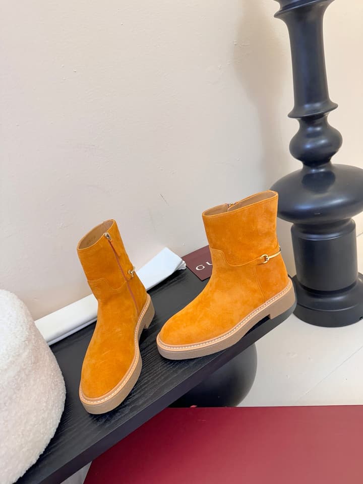 Gucci Runway Suede Boots in Taupe Suede