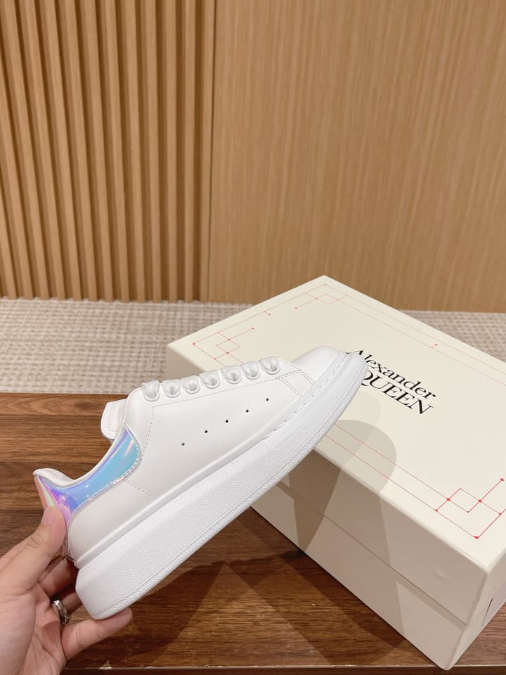 Alexander McQueen Classic Versatile White Sneakers in White With Black Laces & Heel