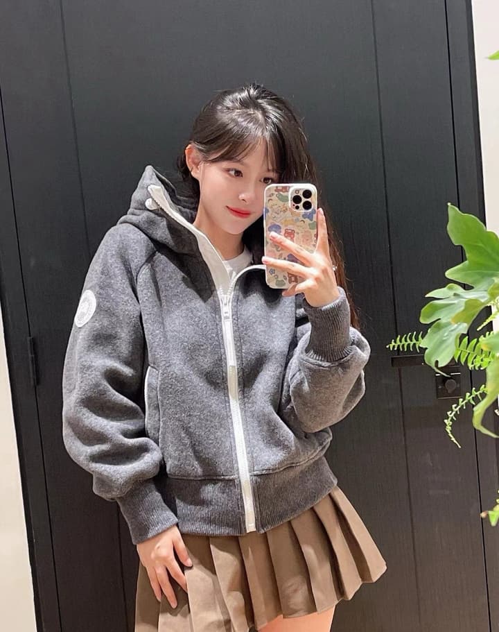 Canada Goose Custom Embroidered Woolen Hooded Jacket in Dark Charcoal Grey