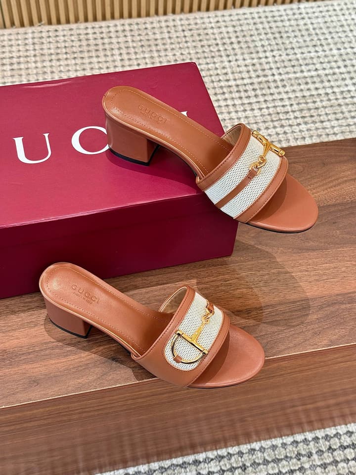 Gucci D-Horsebit Mule Sandals in Brown Gg Canvas