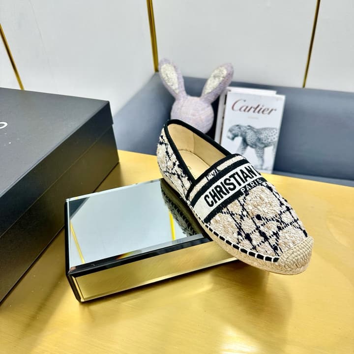 Dior Granville Embroidered Espadrille Flats in Beige/brown Oblique Pattern