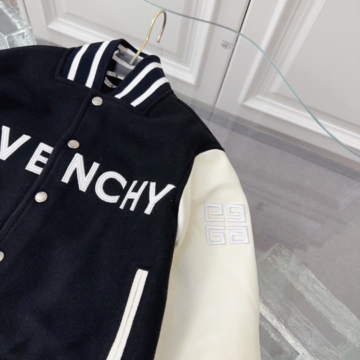 Givenchy Kids Patchwork Leather Bomber Jacket – Kids Collection in Black And White Varsity Jacket