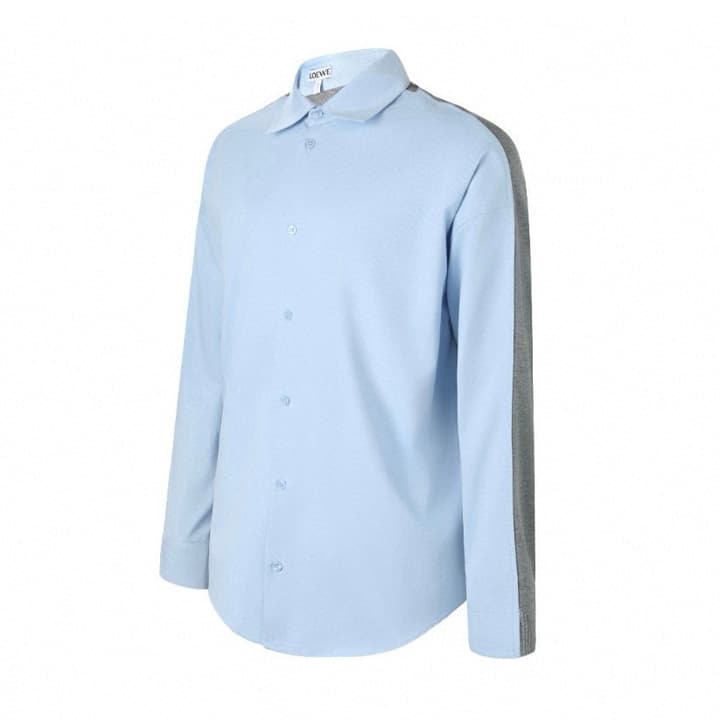 Loewe Knit Patchwork Long-Sleeve Shirt in Blue