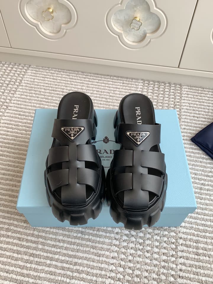 Prada Monolith Rubber Platform Mules in Black