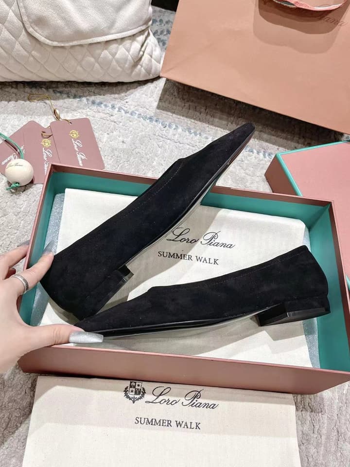 Loro Piana Rebecca Minimalist Ballerina Flats – Spring/Summer Collection in Black Suede