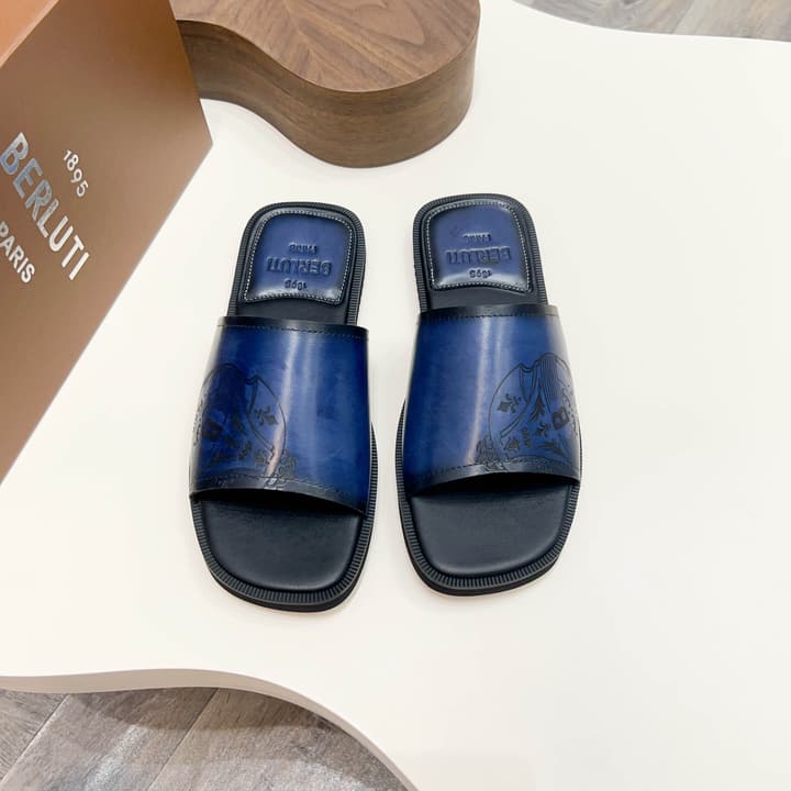 Berluti Hand-Painted Calfskin Slippers in Matte Black
