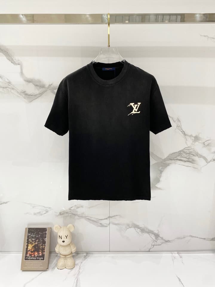 Louis Vuitton Washed Retro Distressed Logo T-Shirt in Black
