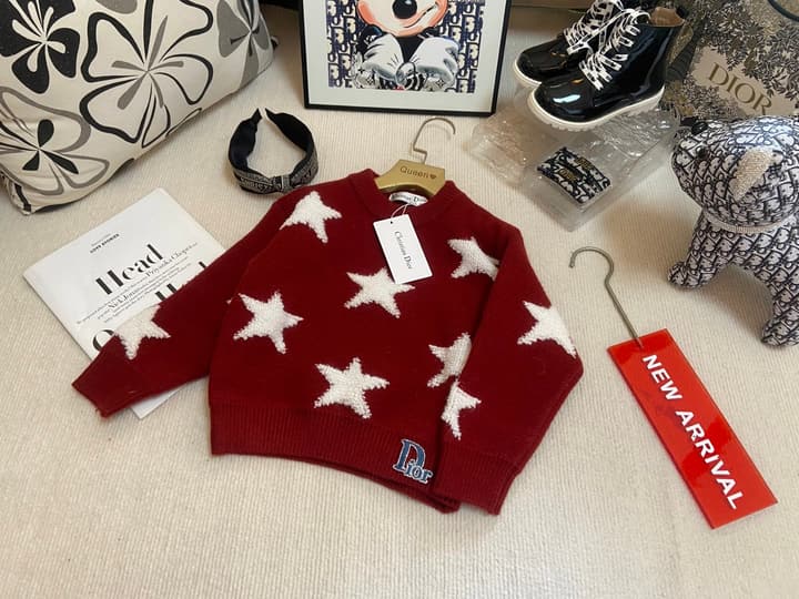 Dior Kids Star Knit Sweater – Kids Collection in Burgundy With White Stars