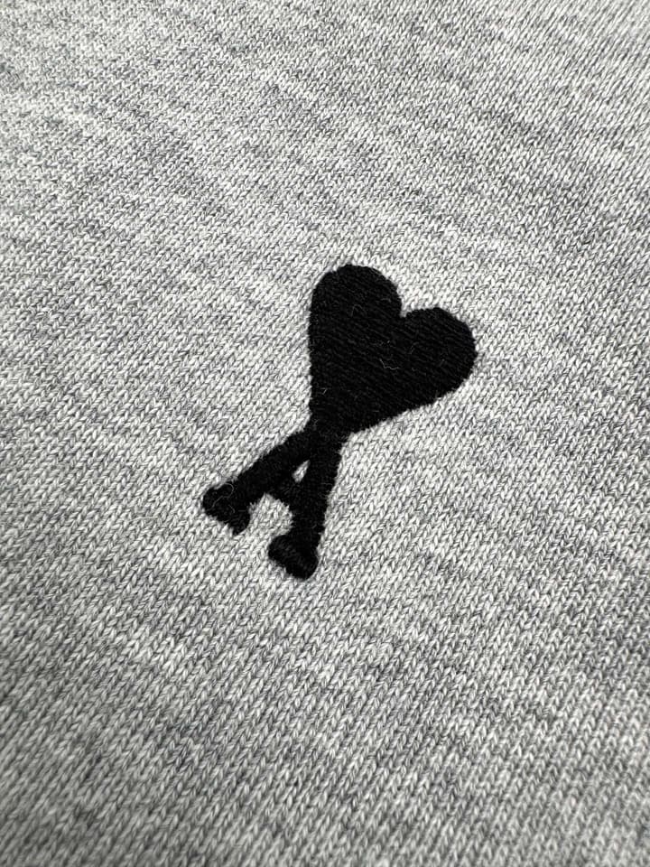 Ami Paris Heart Embroidery Zip Jacket in Fog Gray Zip Hoodie
