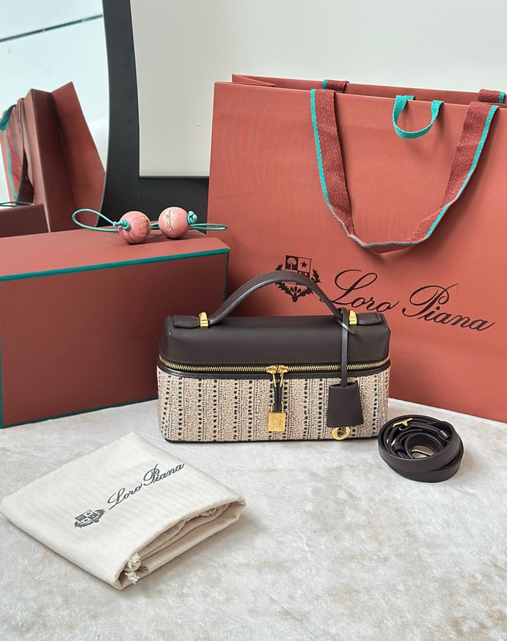Loro Piana Extra Bag L23 in Brown And Beige Jacquard