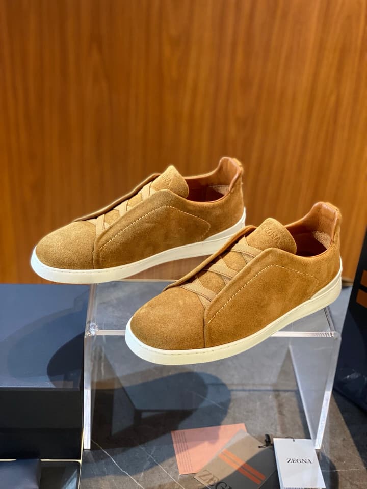 Zegna Triple Stitch Leather Sneakers in Black Smooth Leather