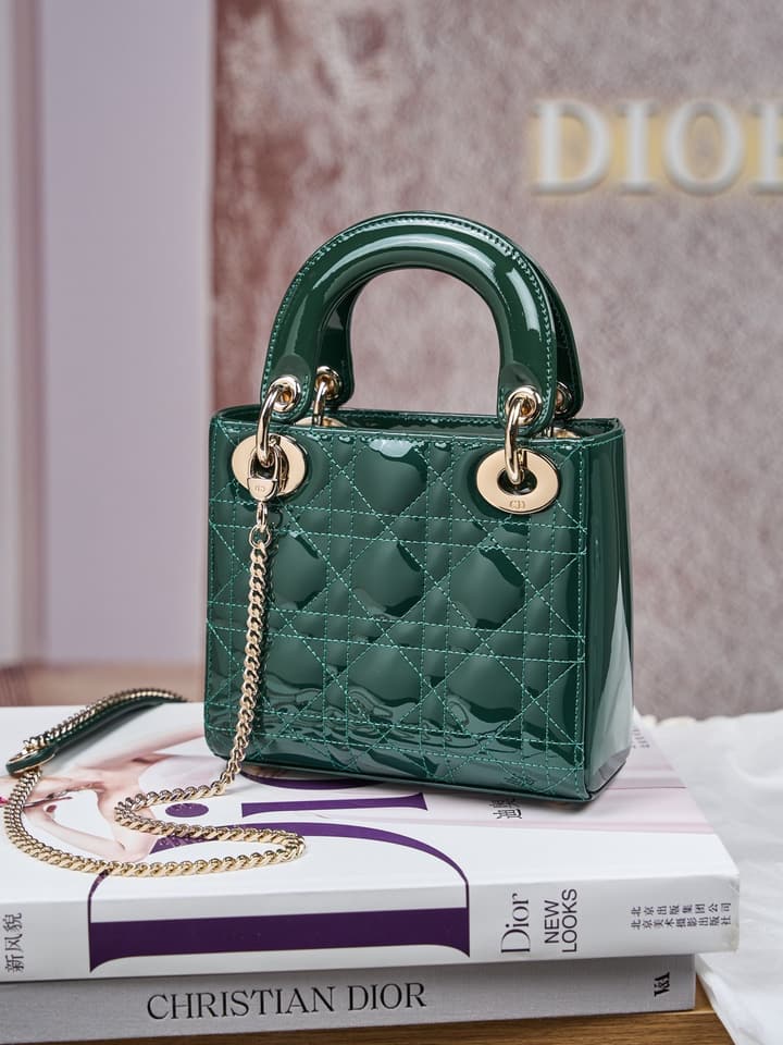 Dior Lady Dior Mini Patent Crossbody Bag in Cherry Red Patent