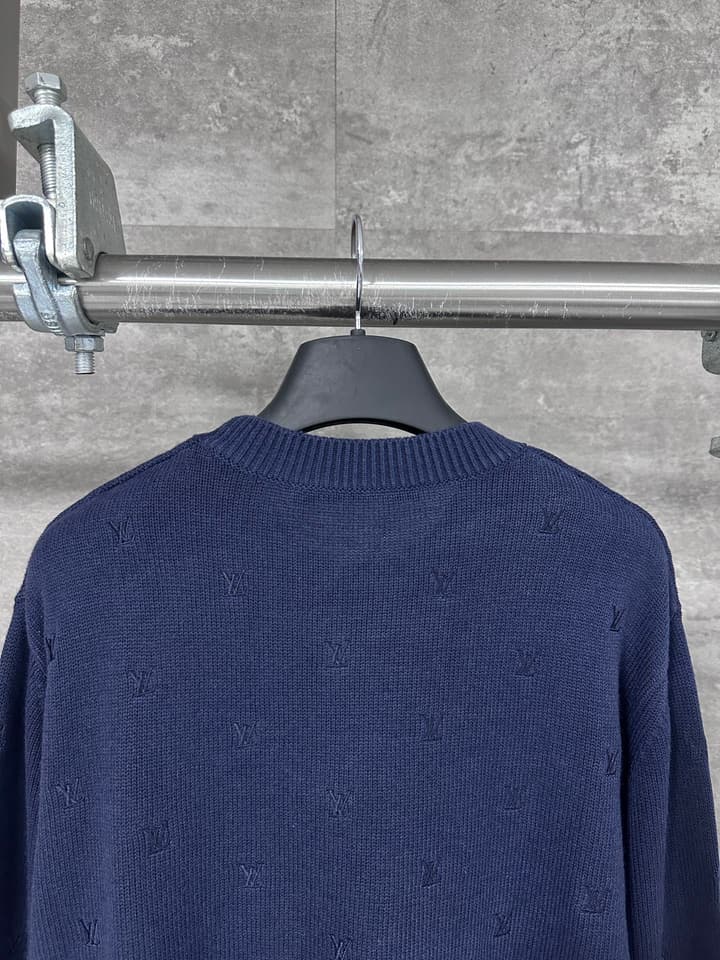 Louis Vuitton Monogram Embroidered Round Neck Sweater in Navy Blue Embroidered Monogram Sweater
