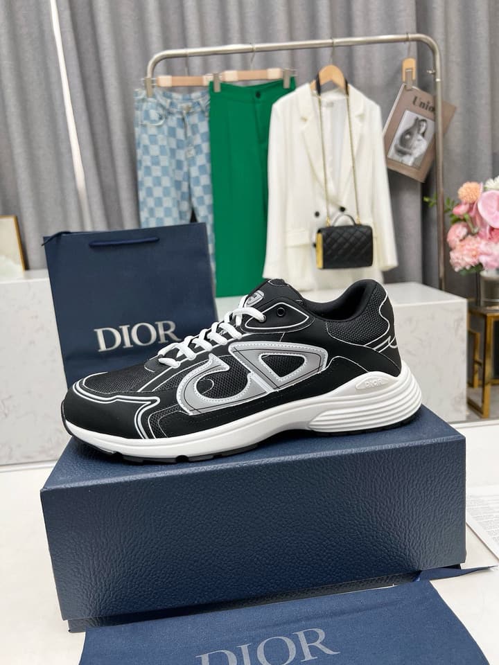 Dior B30 Unisex Mesh and Leather Sneakers in Navy Blue And Grey