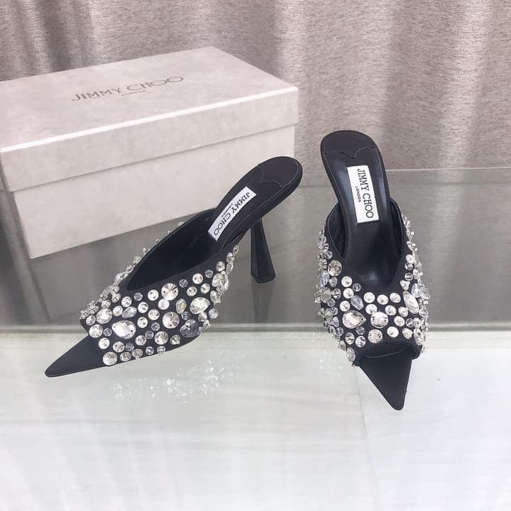 Jimmy Choo Crystal Silk Peep-Toe Pumps – 2025SS in Black